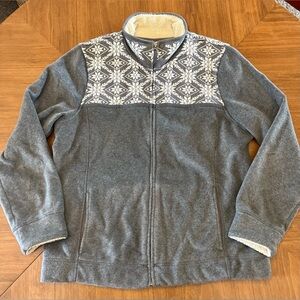 LL Bean Sweater Womens Gray Fleece Fair Isle Snowflake Full Zip Jacket